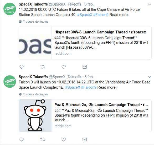 Tweets about launches by SpaceX Takeoffs